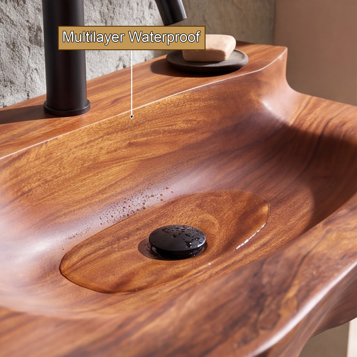 Norovella Sculpted Basin Handcrafted Floating Bathroom Vanity with Integrated Sink by Timberustic — product detail view 5