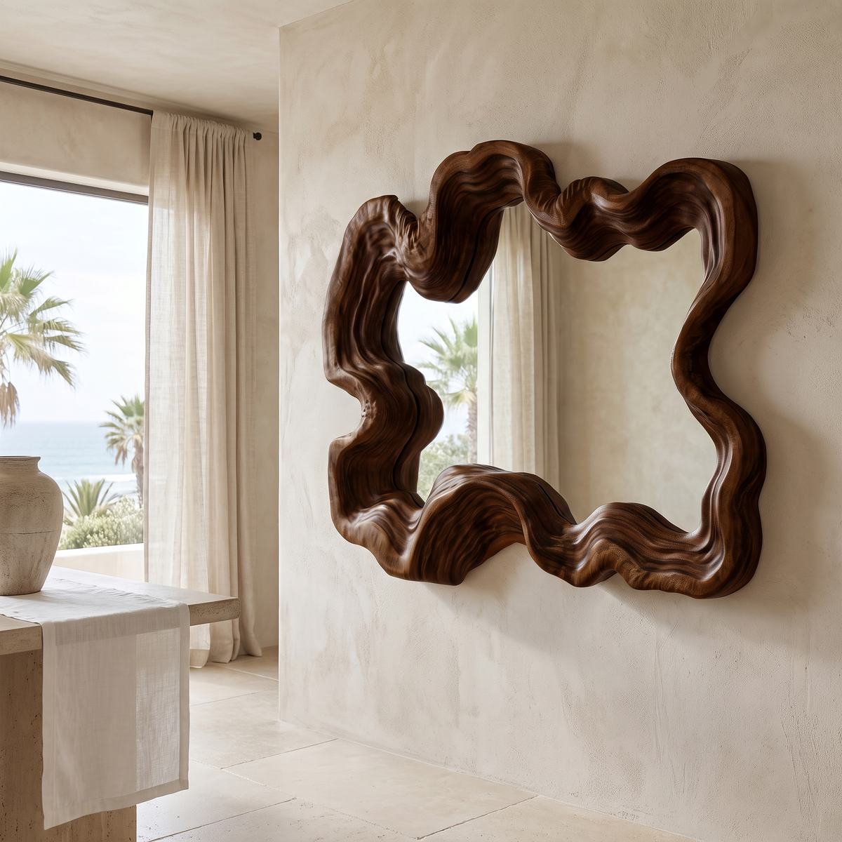 Ondavyr Undulating Sculpted Handcrafted Mirror Frame by Timberustic — Dark Walnut finish