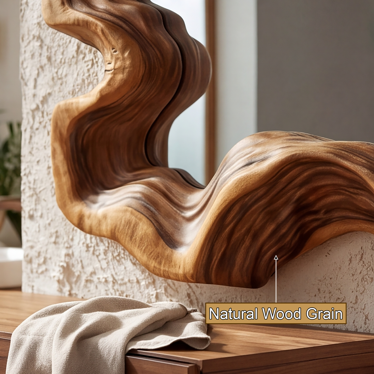 Ondavyr Undulating Sculpted Handcrafted Mirror Frame by Timberustic — natural wood grain detail
