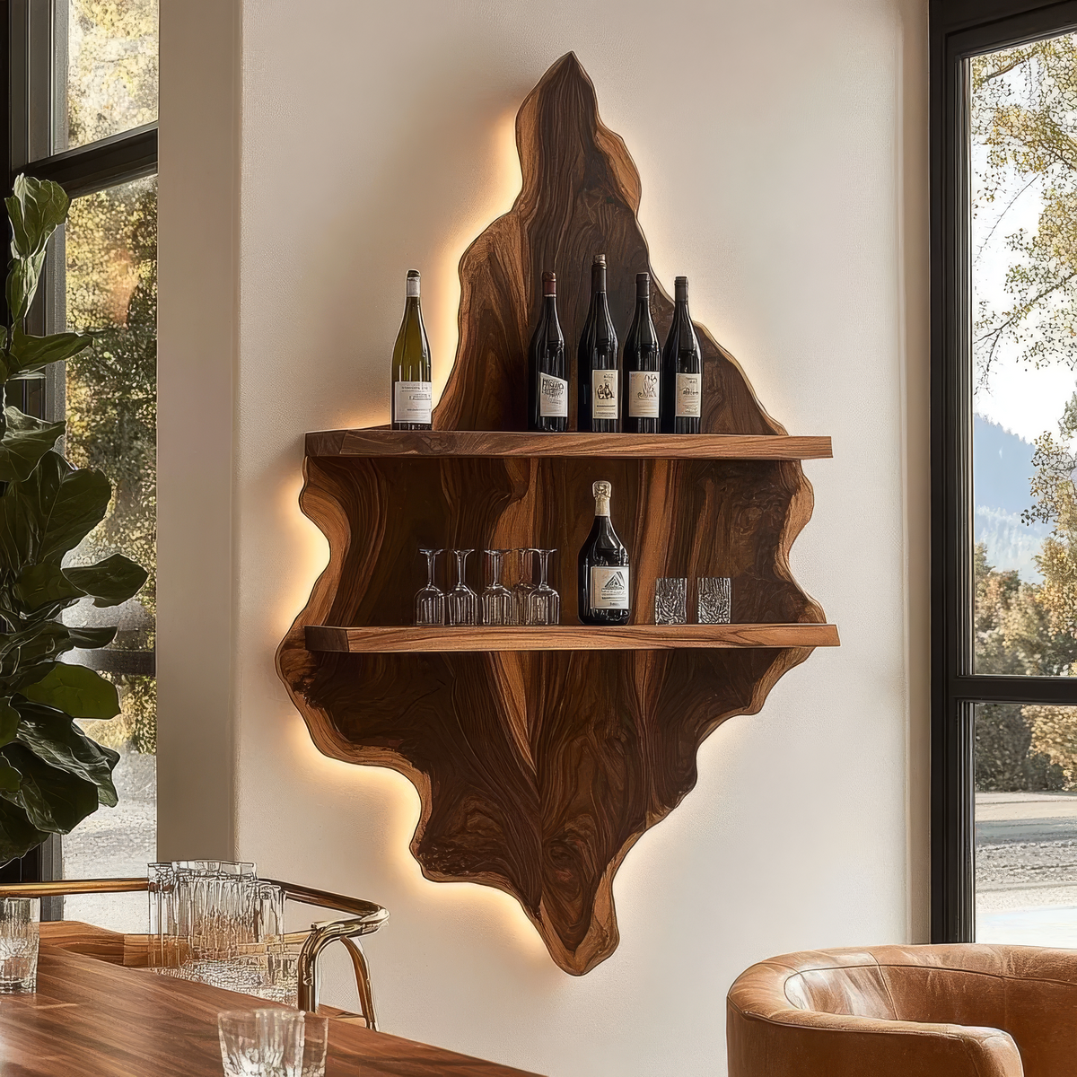 Orelune Live Edge Handcrafted Floating Wine Shelf by Timberustic — overall product view