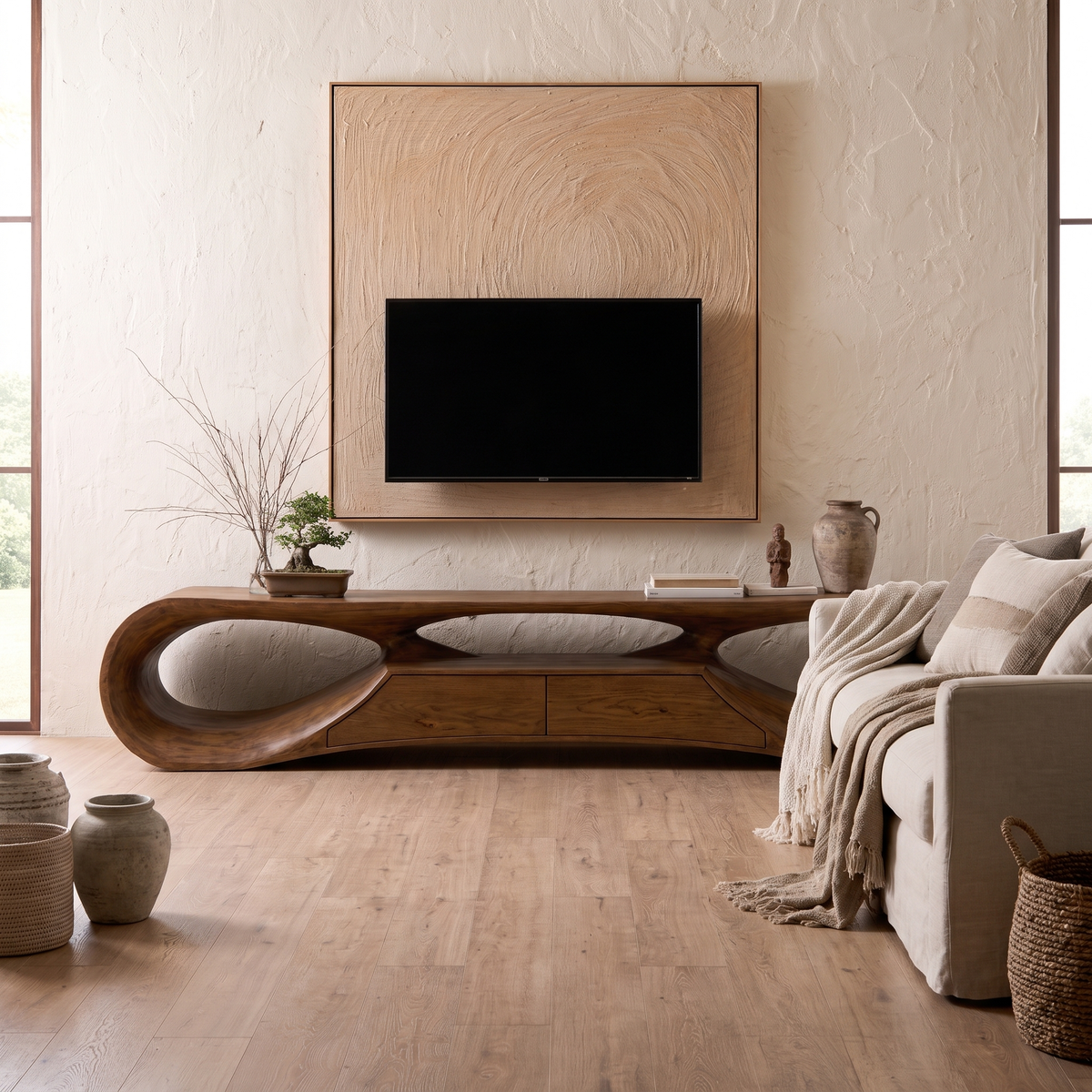 Orevale Sculpted Loop Handcrafted TV Console Brown - Timberustic TV Console