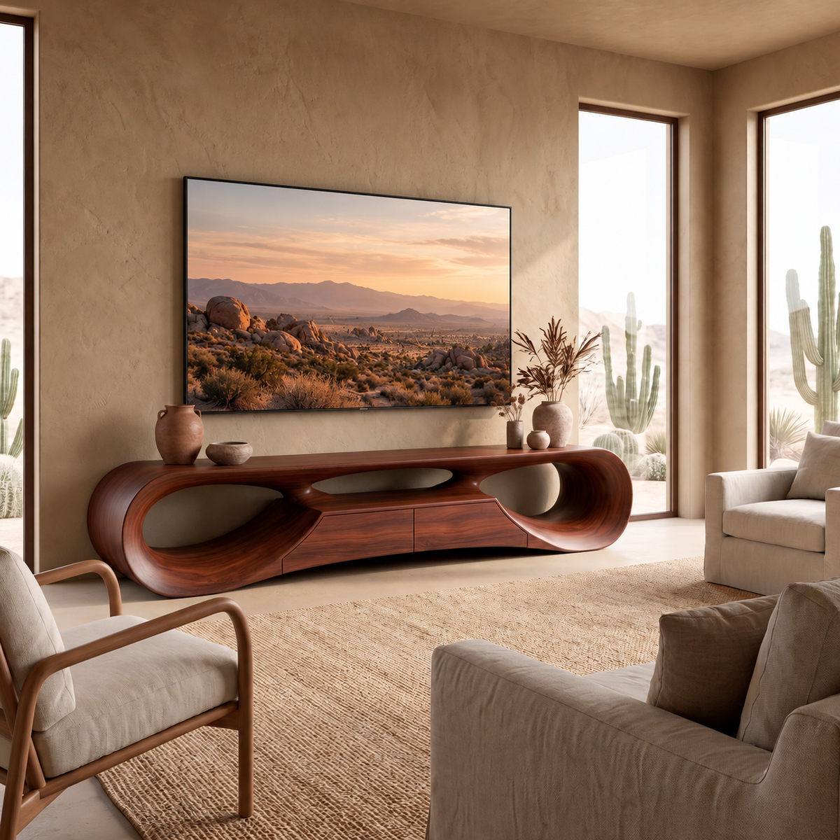 Orevale Sculpted Loop Handcrafted TV Console Mahogany - Timberustic TV Console