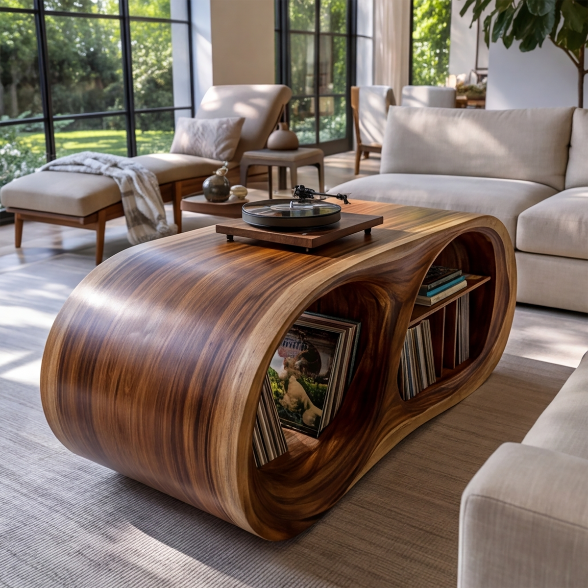 Orevane Sculpted Loop Handcrafted Record Player Stand With Storage - Timberustic Record Player Stand With Storage