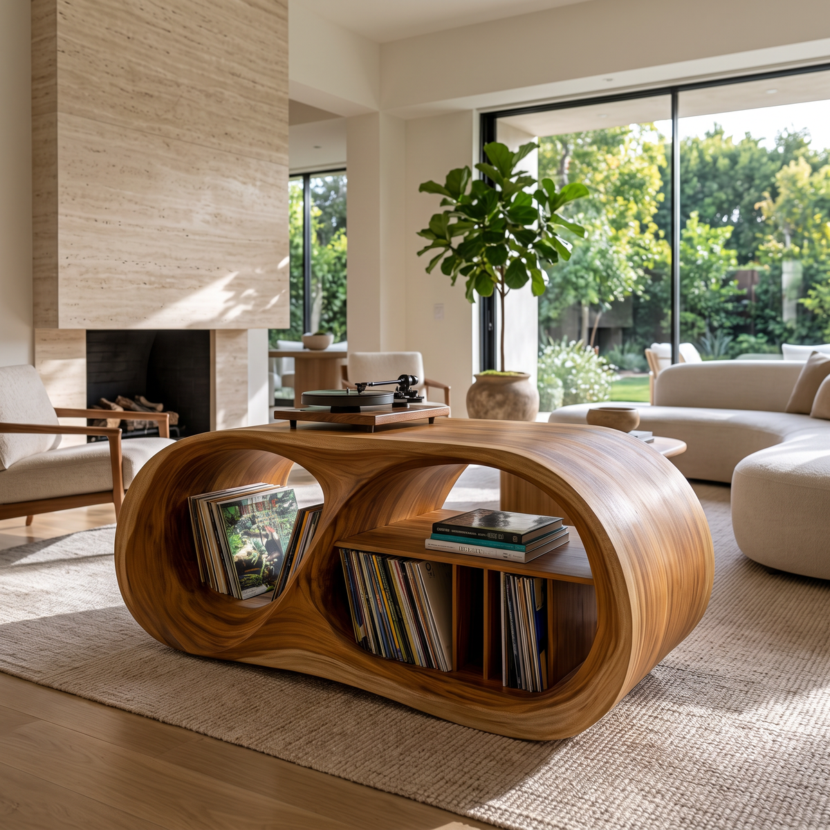 Orevane Sculpted Loop Handcrafted Record Player Stand With Storage Teak - Timberustic Record Player Stand With Storage