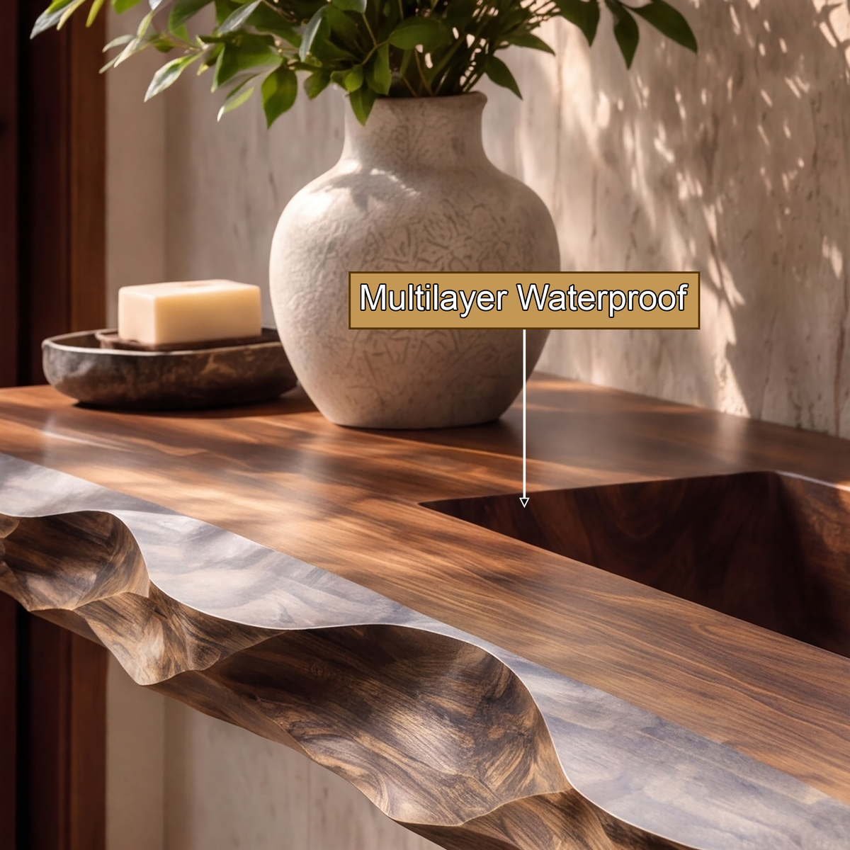 Orevyn Sculpted Live Edge Handcrafted Floating Bathroom Vanity with Integrated Sink - Timberustic Floating Bathroom Vanity with Integrated Sink