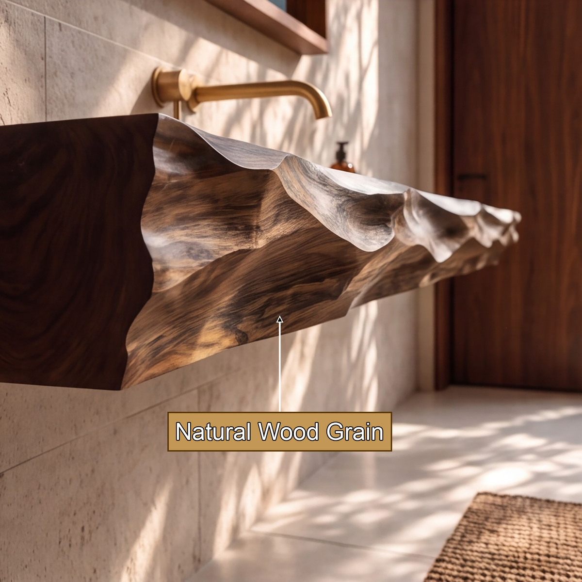 Orevyn Sculpted Live Edge Handcrafted Floating Bathroom Vanity with Integrated Sink - Timberustic Floating Bathroom Vanity with Integrated Sink