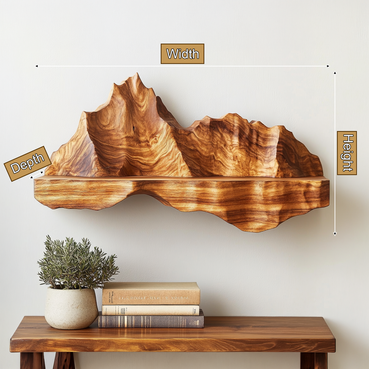 Oridell Sculpted Mountain Landscape Handcrafted Floating Shelf - Timberustic Floating Shelf