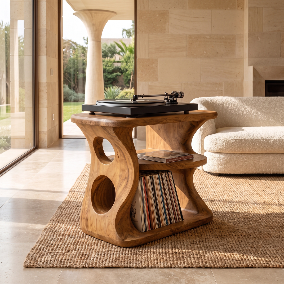 Oridrin Cutout Sculpted Handcrafted Record Player Stand With Storage Teak - Timberustic Record Player Stand With Storage