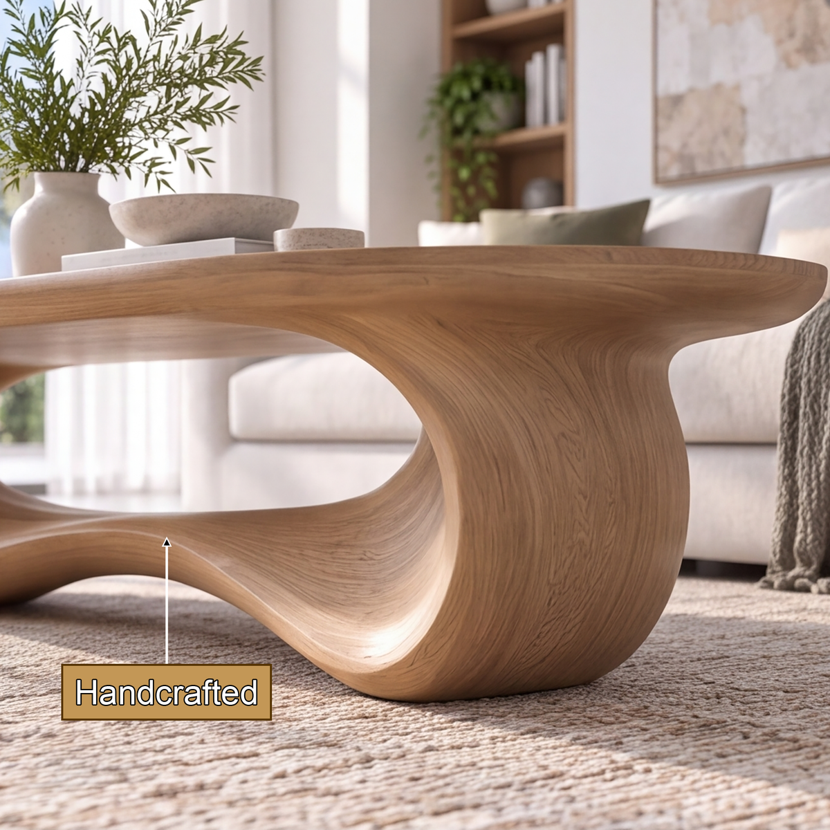Oriwyn Sculpted Loop-Base Handcrafted Coffee Table by Timberustic — handcrafted details