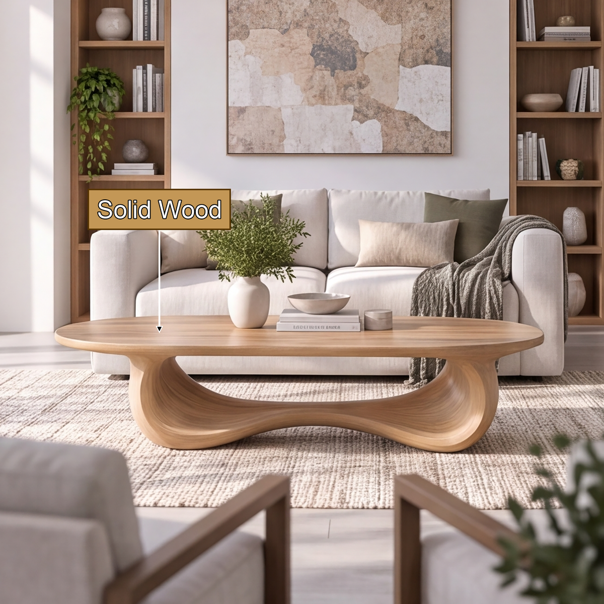 Oriwyn Sculpted Loop-Base Handcrafted Coffee Table by Timberustic — solid wood detail