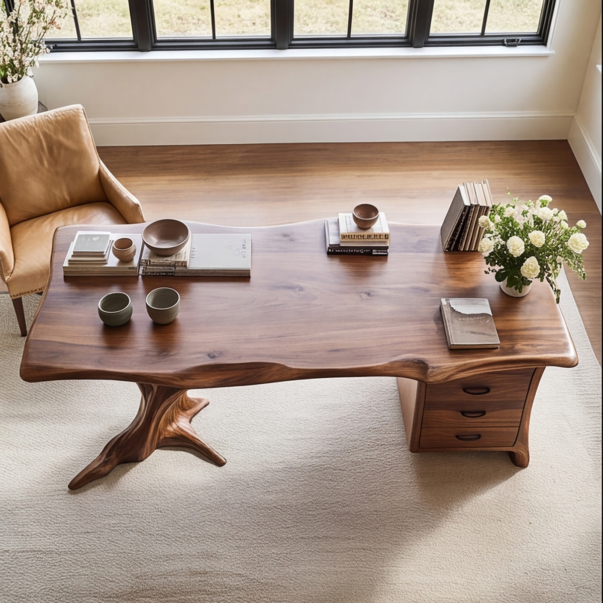 Ororien Sculpted Tree Branch Handcrafted Desk With Drawers by Timberustic — product detail view 6