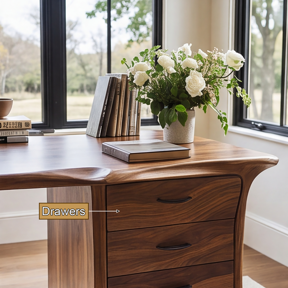 Ororien Sculpted Tree Branch Handcrafted Desk With Drawers by Timberustic — product detail view 4