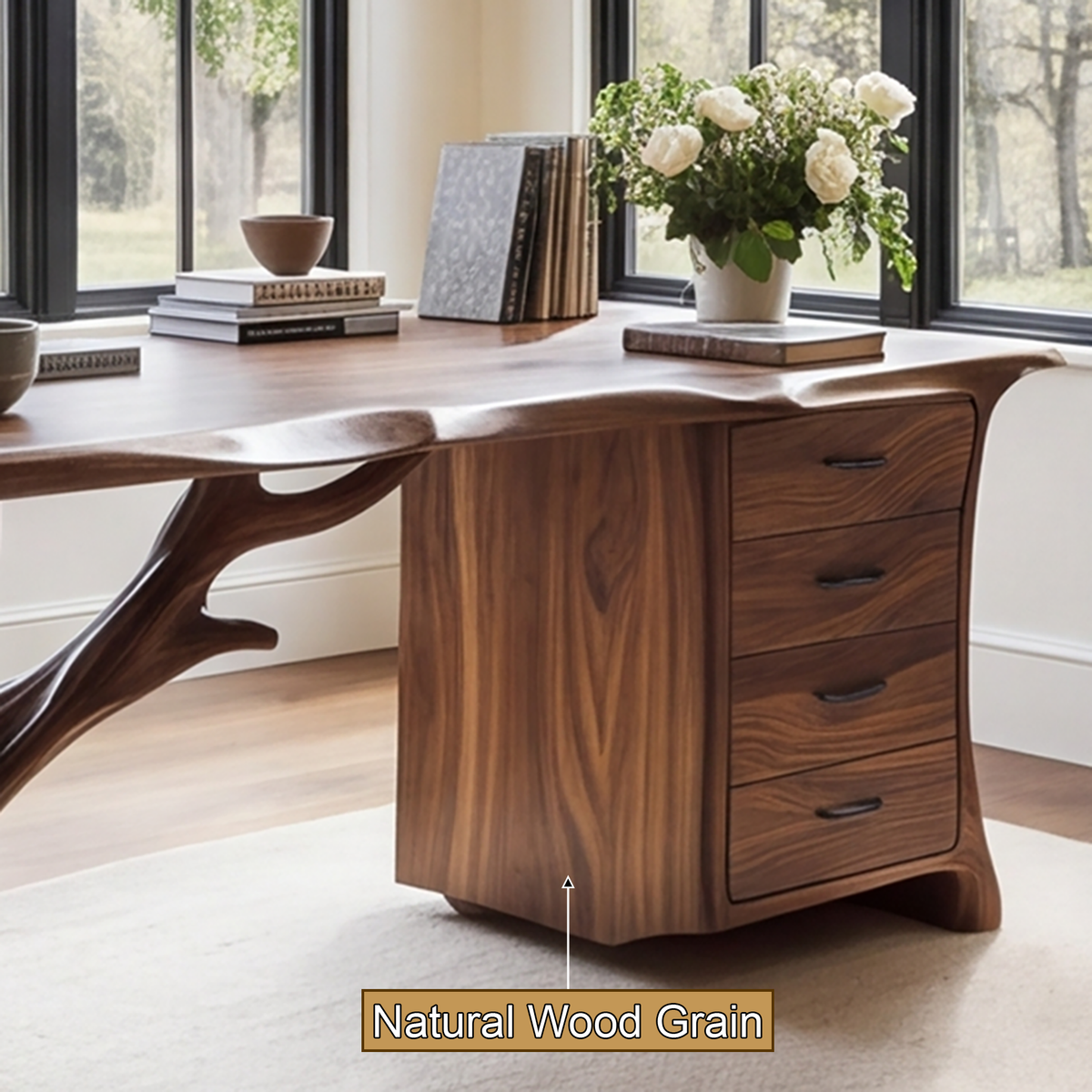 Ororien Sculpted Tree Branch Handcrafted Desk With Drawers by Timberustic — natural wood grain detail