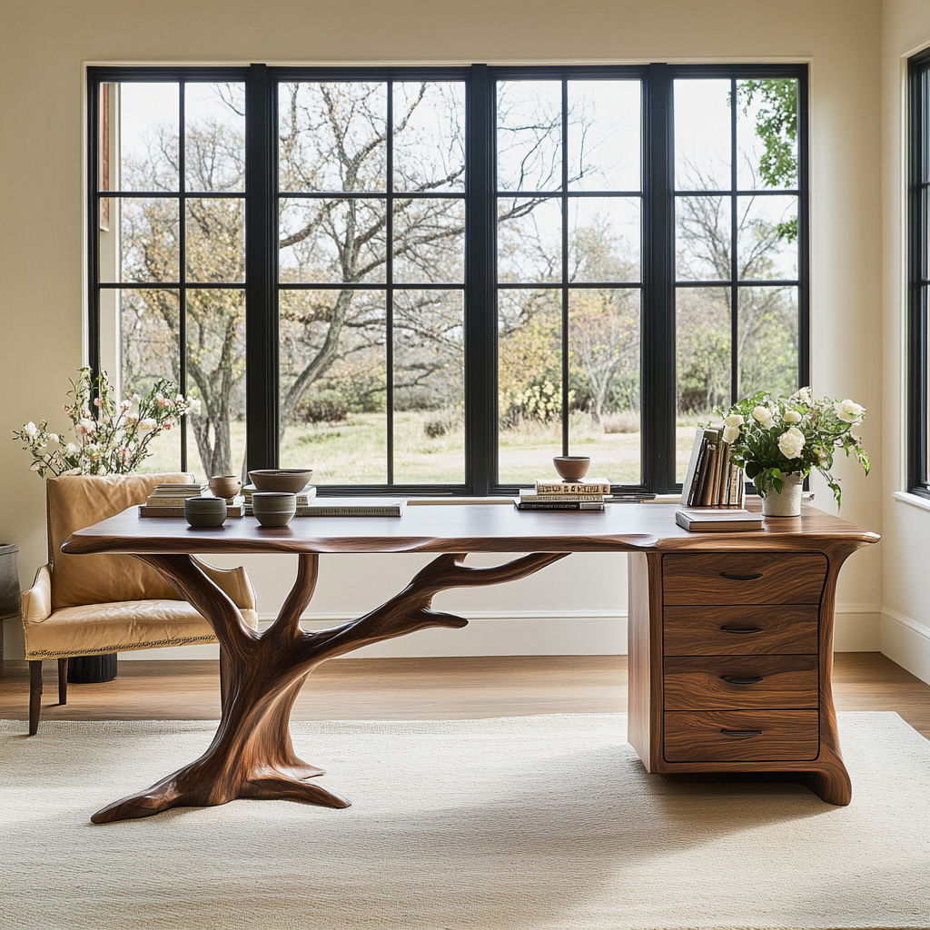Ororien Sculpted Tree Branch Handcrafted Desk With Drawers by Timberustic — overall product view