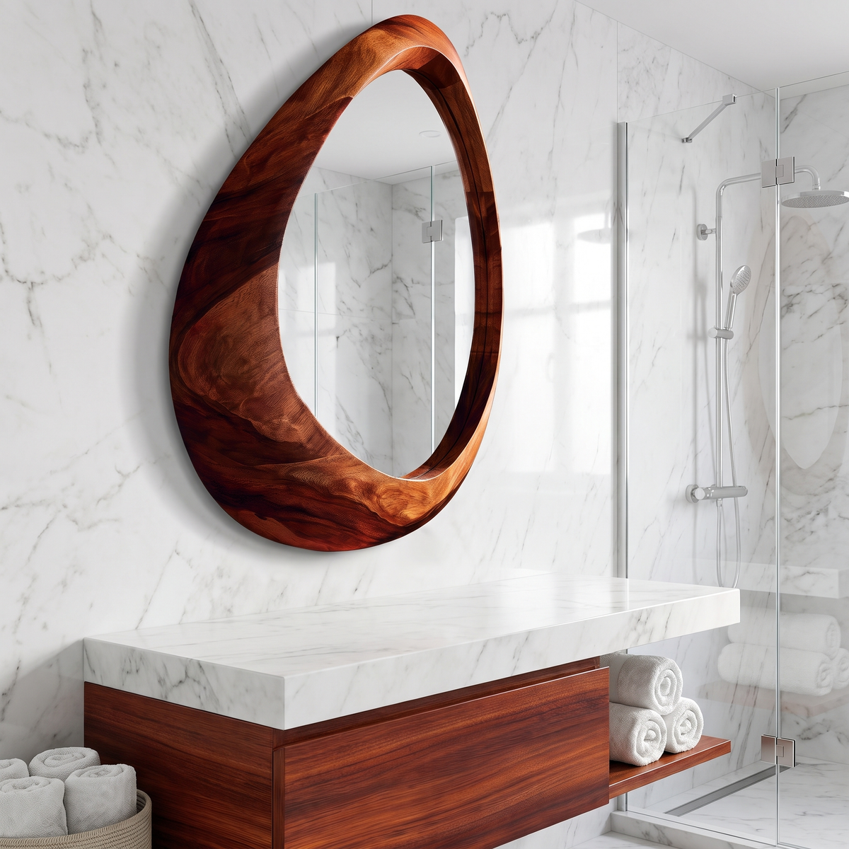 Oryvia Teardrop Sculpted Handcrafted Mirror Frame by Timberustic — Mahogany finish
