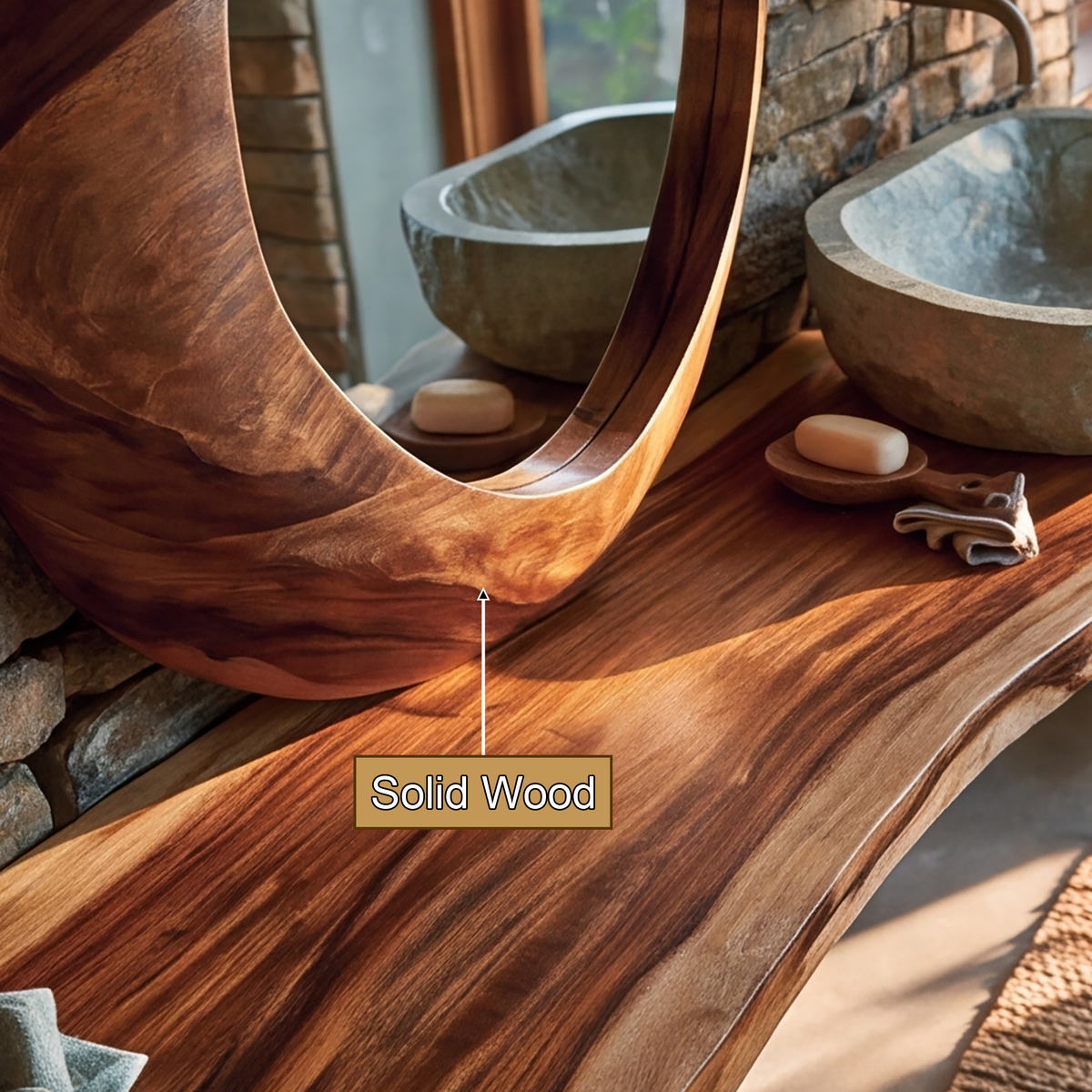 Oryvia Teardrop Sculpted Handcrafted Mirror Frame by Timberustic — solid wood detail