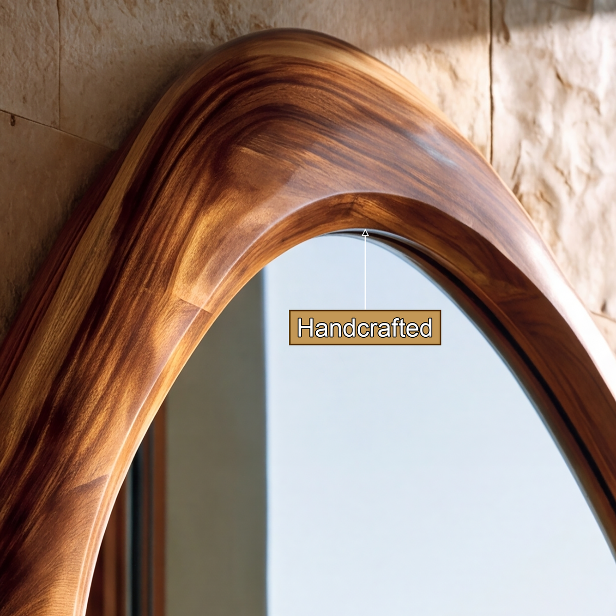 Ovelune Rounded-Triangle Sculpted Handcrafted Mirror Frame by Timberustic — handcrafted details
