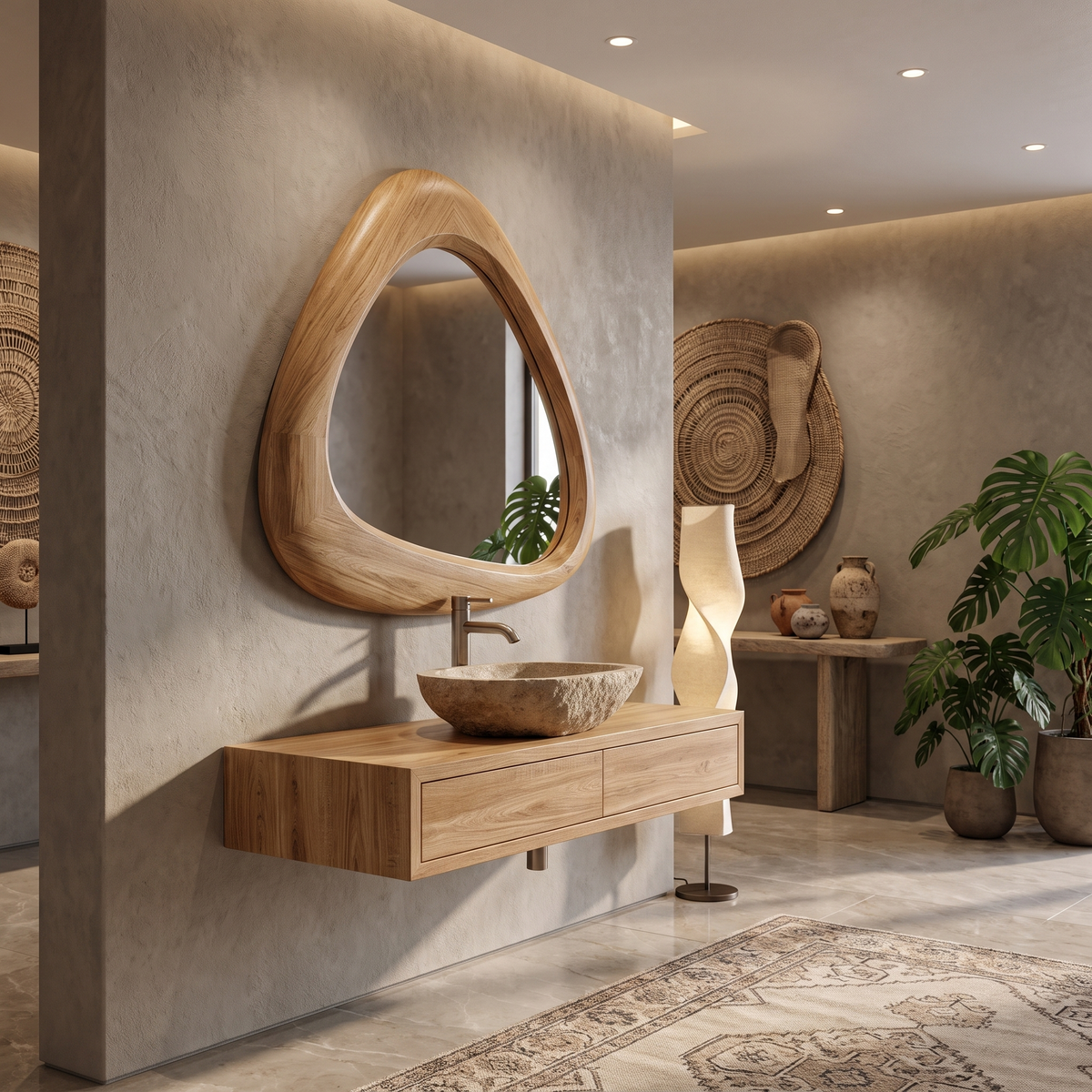 Ovelune Rounded-Triangle Sculpted Handcrafted Mirror Frame by Timberustic — Natural Oak finish