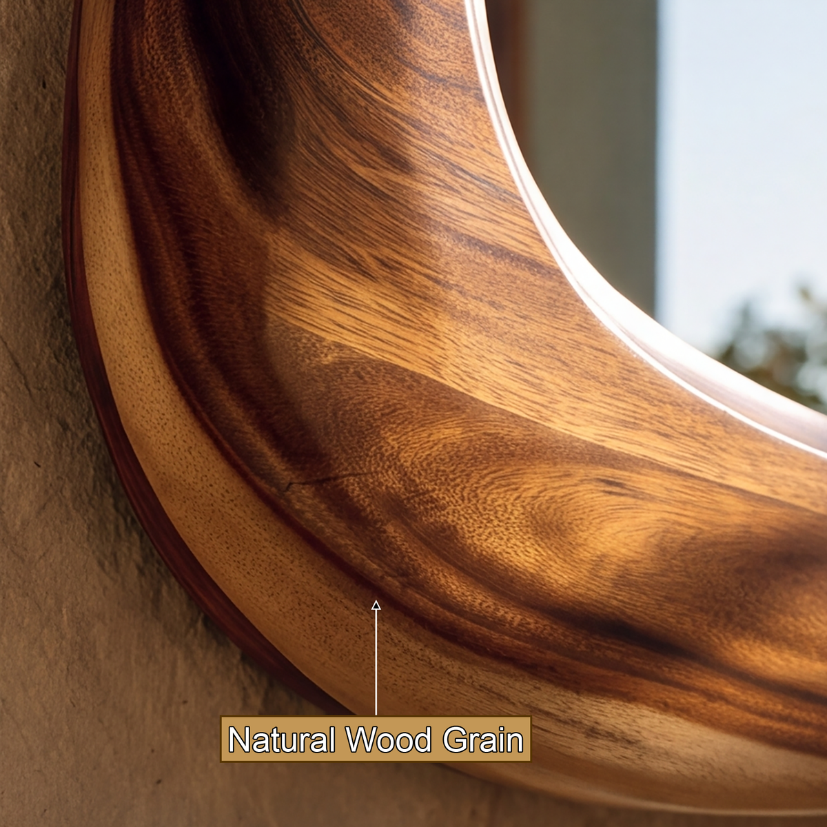 Ovelune Rounded-Triangle Sculpted Handcrafted Mirror Frame by Timberustic — natural wood grain detail