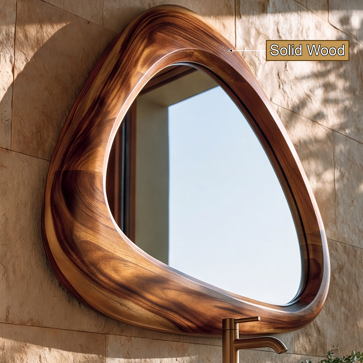 Ovelune Rounded-Triangle Sculpted Handcrafted Mirror Frame by Timberustic — solid wood detail