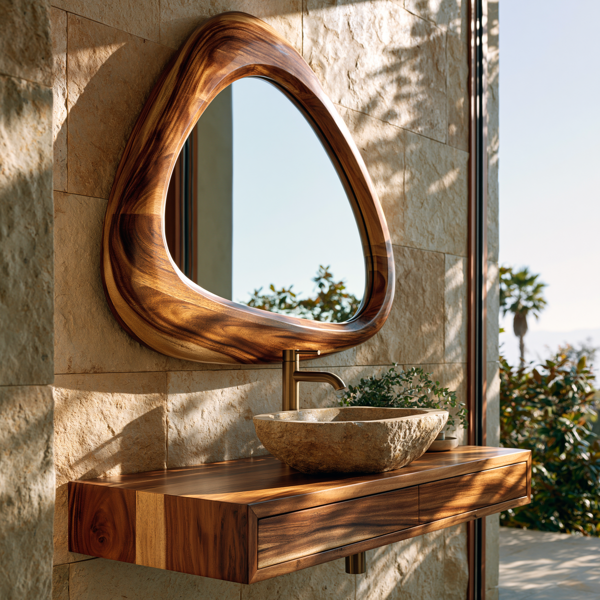 Ovelune Rounded-Triangle Sculpted Handcrafted Mirror Frame by Timberustic — overall product view