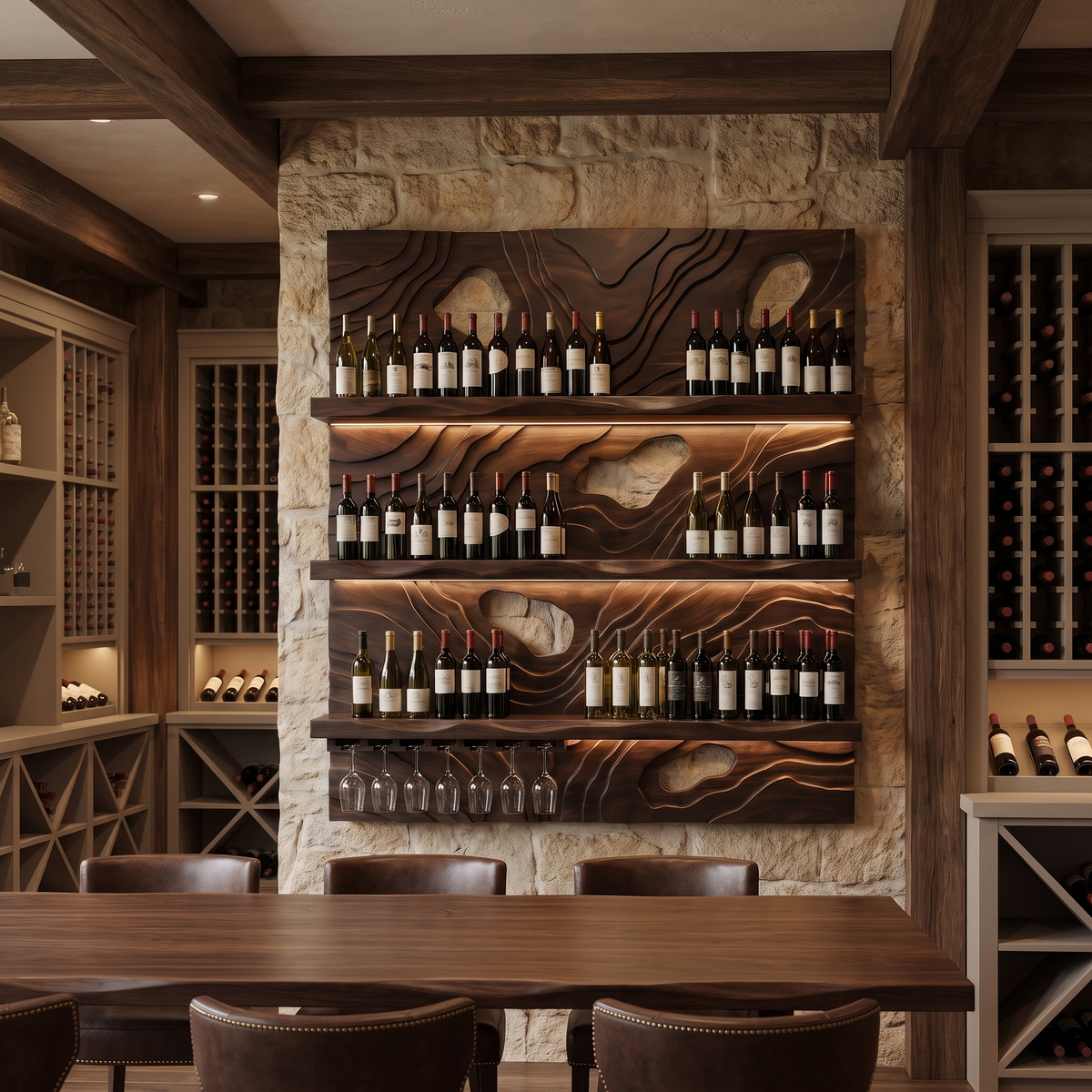 Ravelyth Sculpted Relief Handcrafted Floating Wine Shelf by Timberustic — Dark Walnut finish
