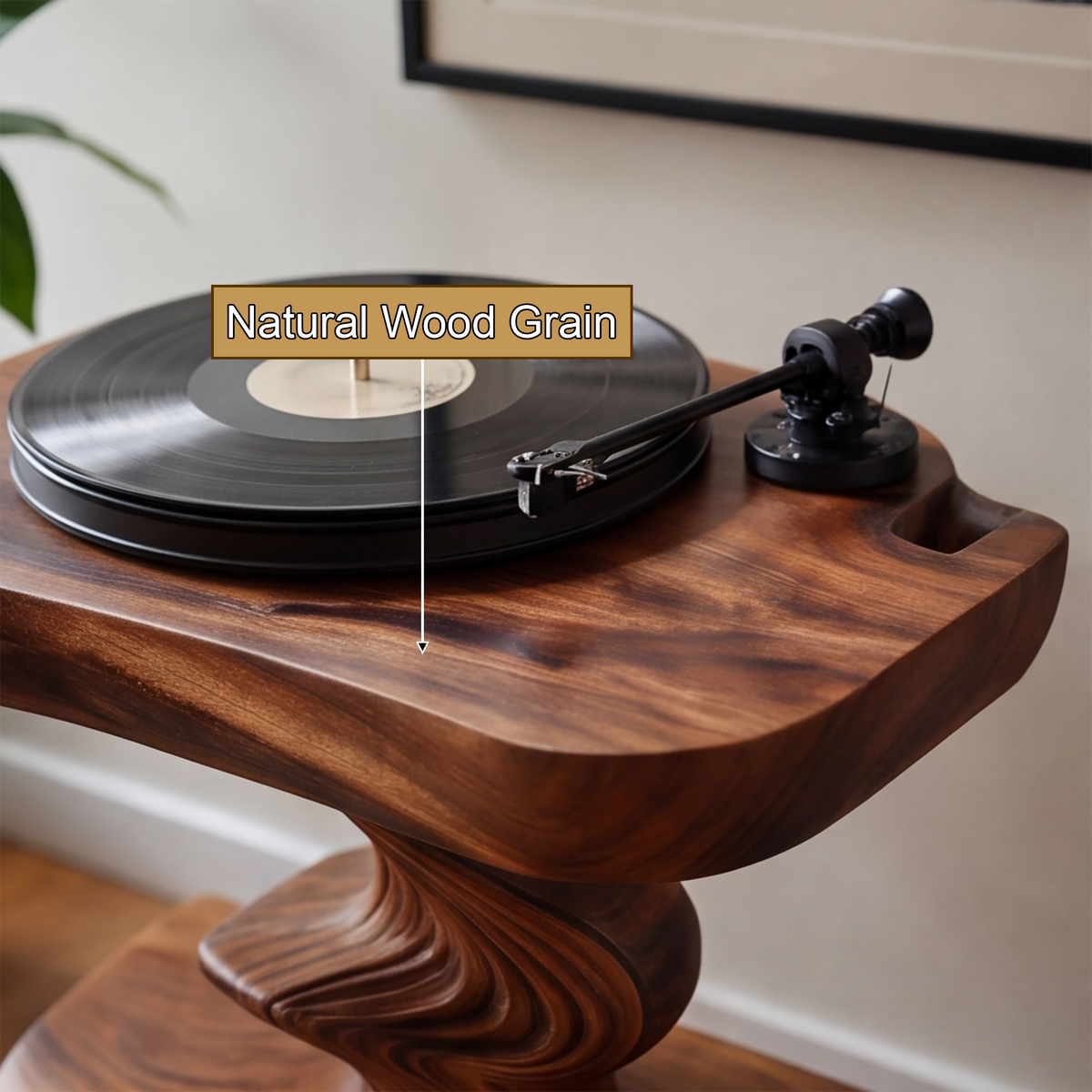Rhyvora Twisting Sculpted Handcrafted Record Player Stand With Storage - Timberustic Record Player Stand With Storage