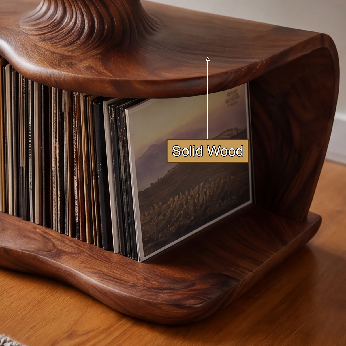 Rhyvora Twisting Sculpted Handcrafted Record Player Stand With Storage - Timberustic Record Player Stand With Storage