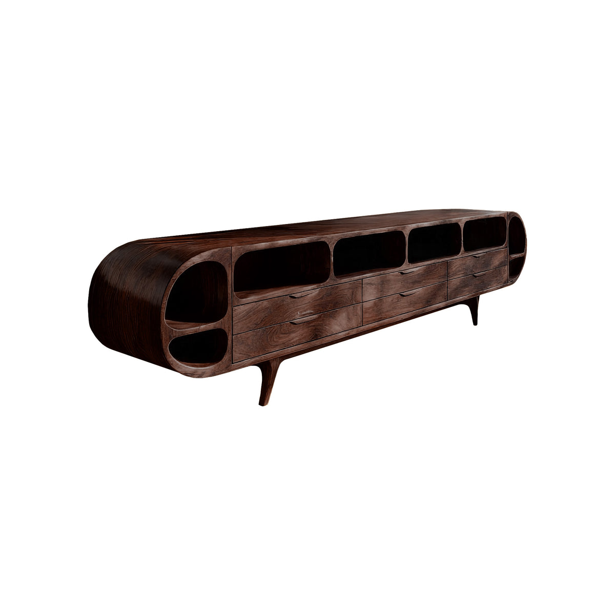 Rovaro Rounded Silhouette Handcrafted TV Console Dark Walnut - Timberustic TV Console