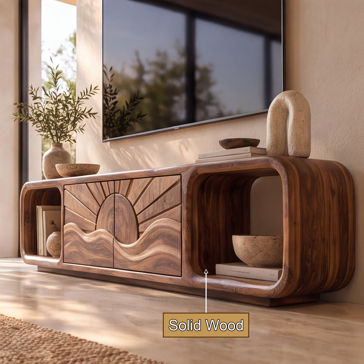 Solvaya Sculpted Sunrise Landscape Handcrafted TV Cabinet - Timberustic TV Cabinet
