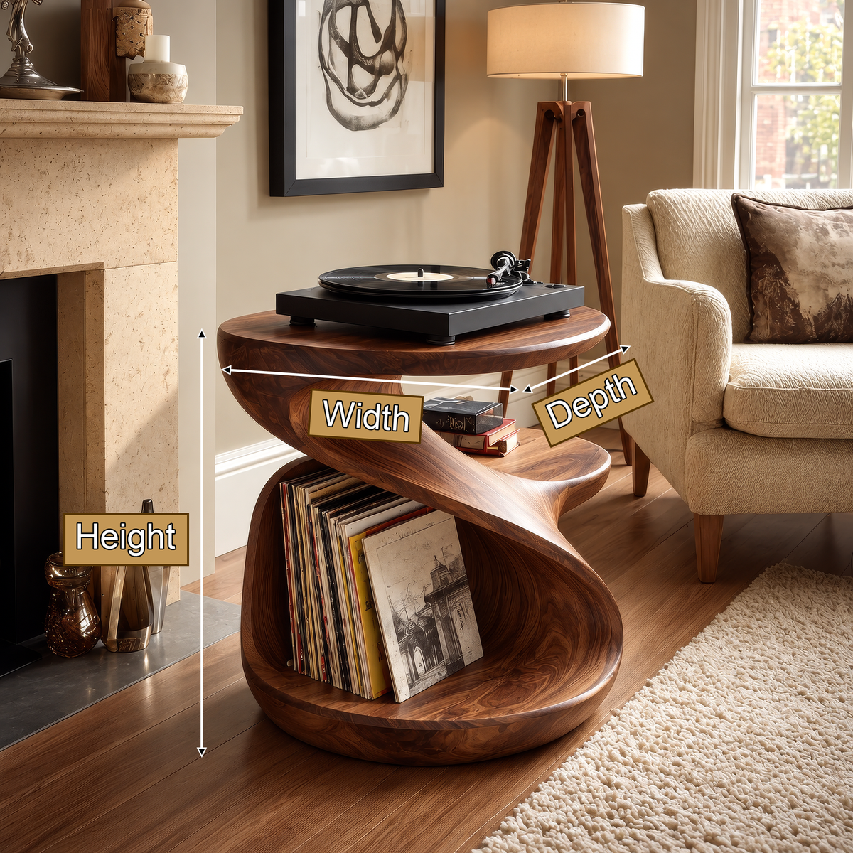 Sonavere Twisting Sculpted Handcrafted Record Player Stand With Storage - Timberustic Record Player Stand With Storage
