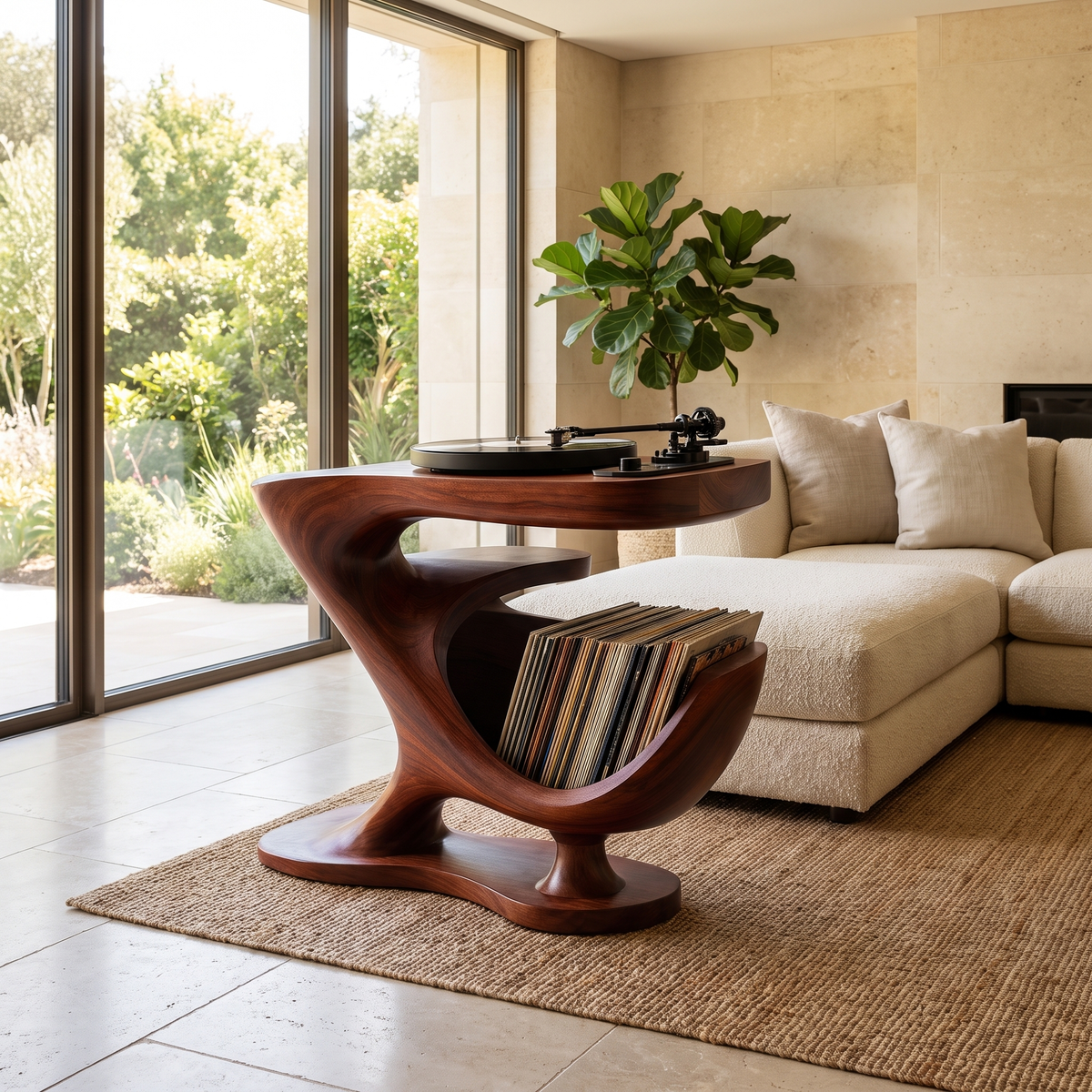 Sonvella Flowing Sculpted Handcrafted Record Player Stand With Storage Mahogany - Timberustic Record Player Stand With Storage