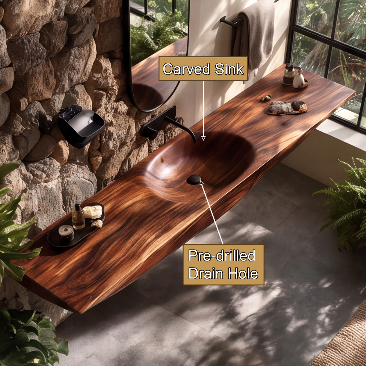 Sylavyn Sculpted Slab Handcrafted Floating Bathroom Vanity with Integrated Sink - Timberustic Floating Bathroom Vanity with Integrated Sink