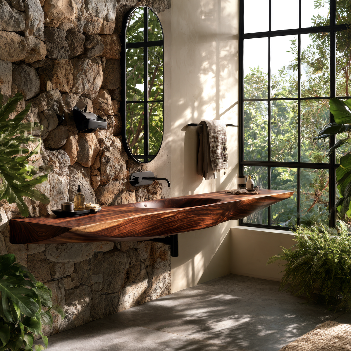 Sylavyn Sculpted Slab Handcrafted Floating Bathroom Vanity with Integrated Sink - Timberustic Floating Bathroom Vanity with Integrated Sink