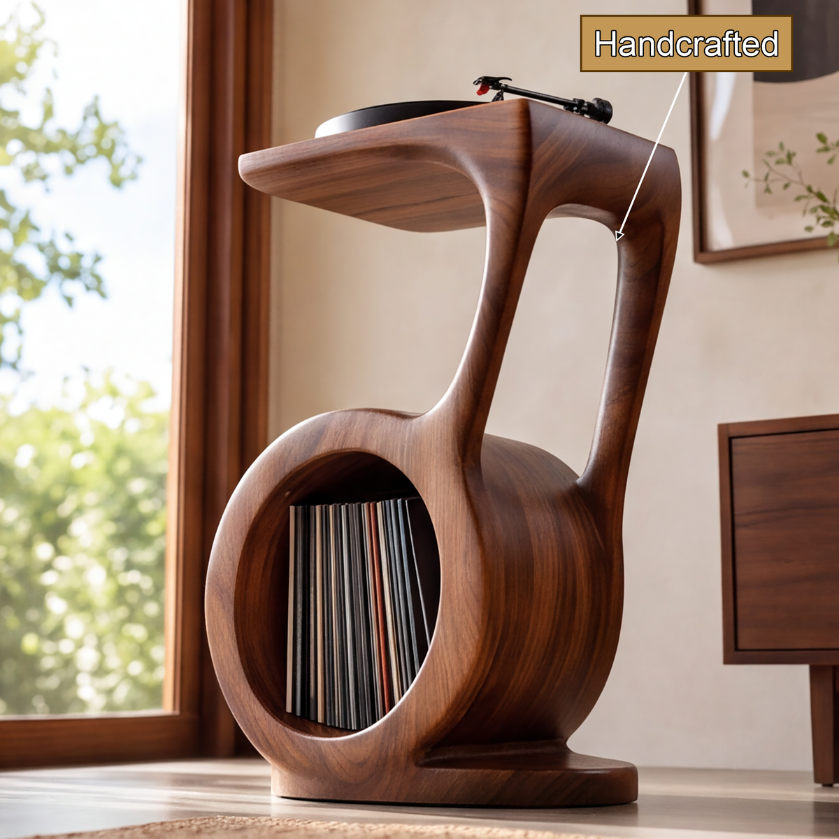 Sylawyn Circular Sculpted Handcrafted Record Player Stand With Storage - Timberustic Record Player Stand With Storage