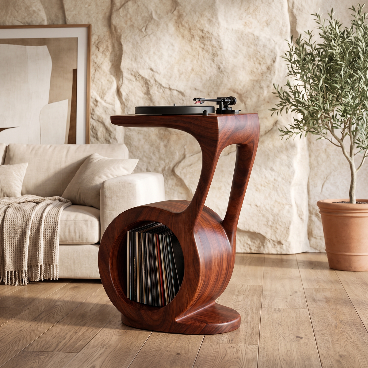 Sylawyn Circular Sculpted Handcrafted Record Player Stand With Storage Mahogany - Timberustic Record Player Stand With Storage
