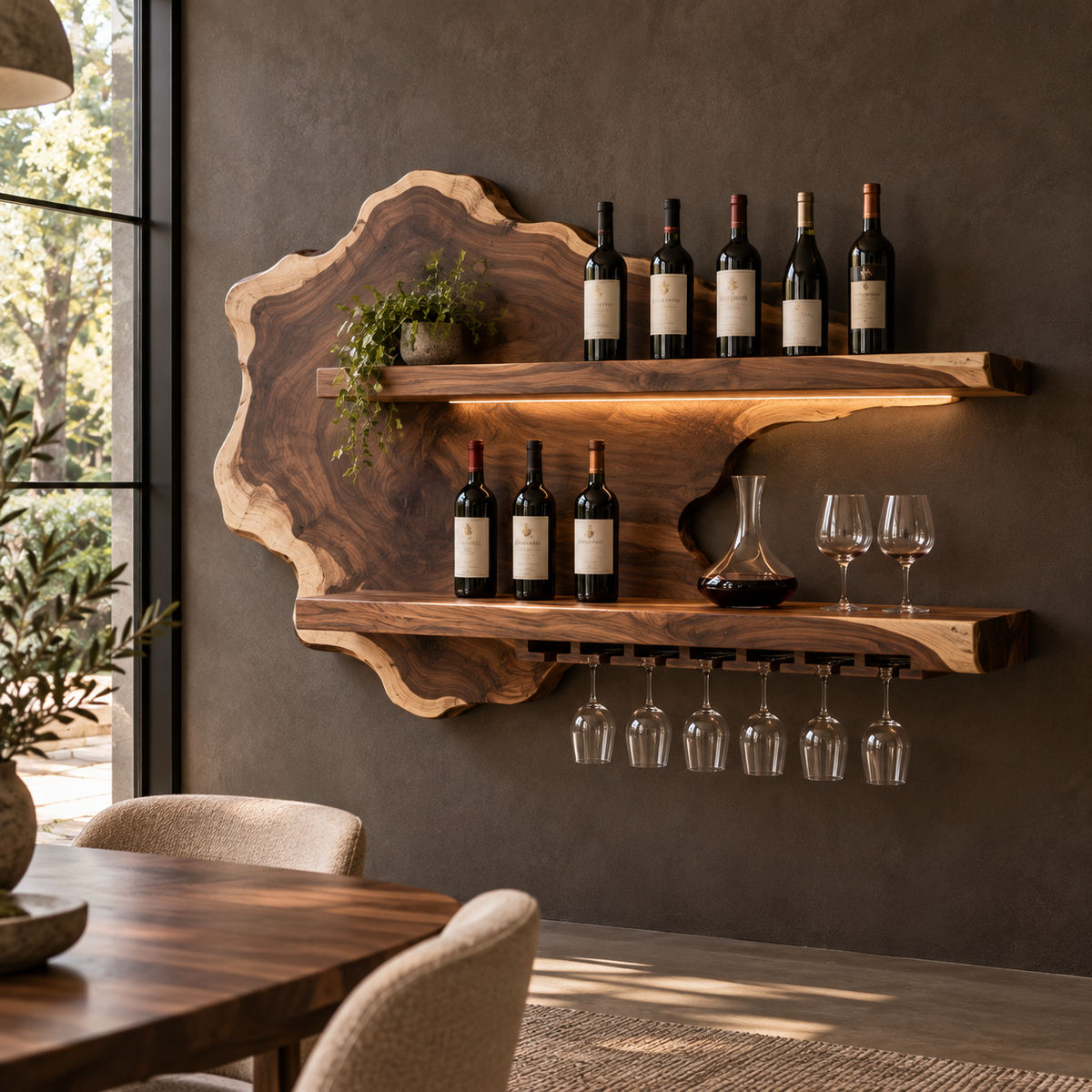 Sylelune Live Edge Handcrafted Floating Wine Shelf by Timberustic — overall product view
