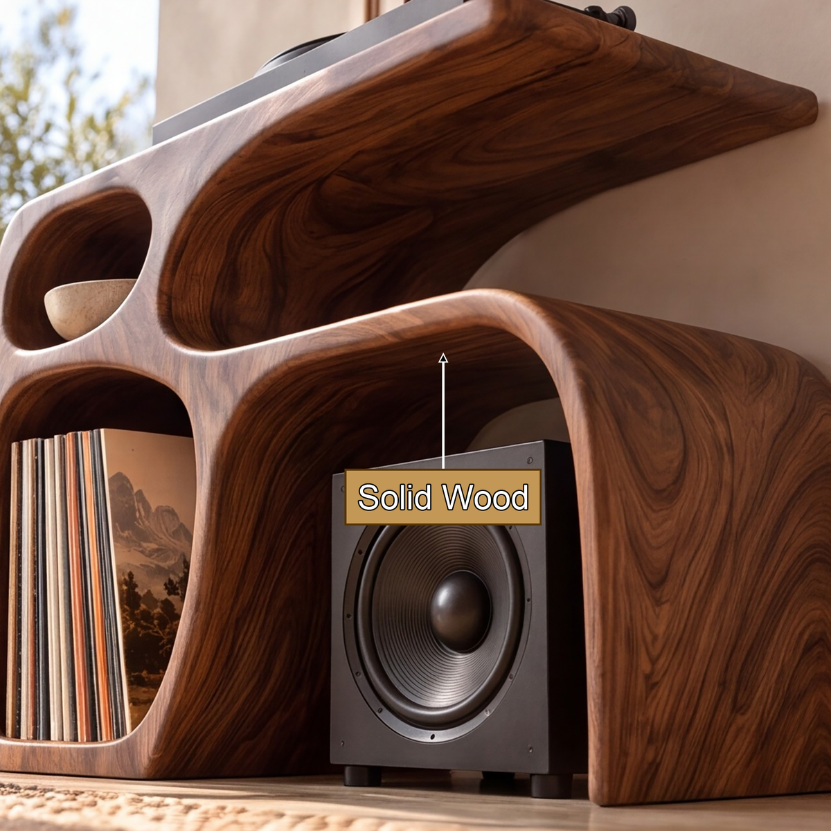 Sylewyn Asymmetric Sculpted Handcrafted Record Player Stand With Storage - Timberustic Record Player Stand With Storage