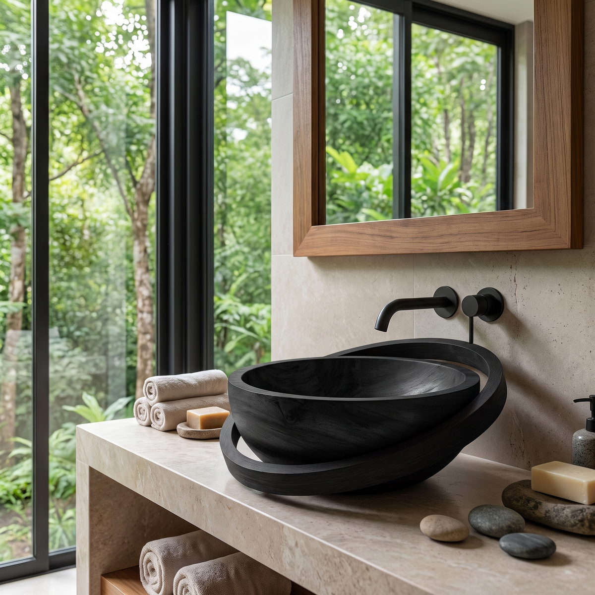 Sylirell Sculpted Oval Ring Handcrafted Vessel Sinks Black - Timberustic Vessel Sinks