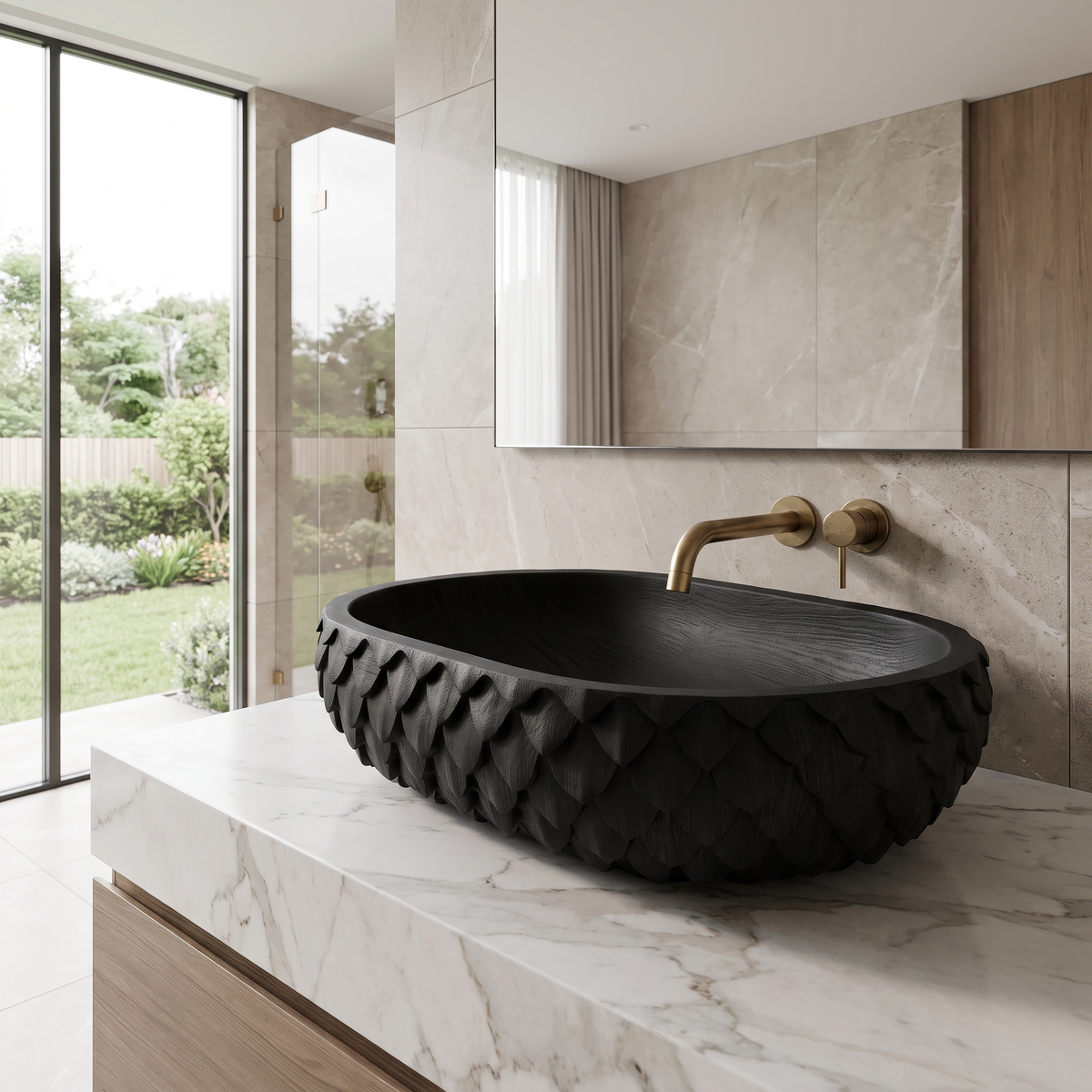 Sylivale Sculpted Scale Pattern Handcrafted Vessel Sinks Black - Timberustic Vessel Sinks