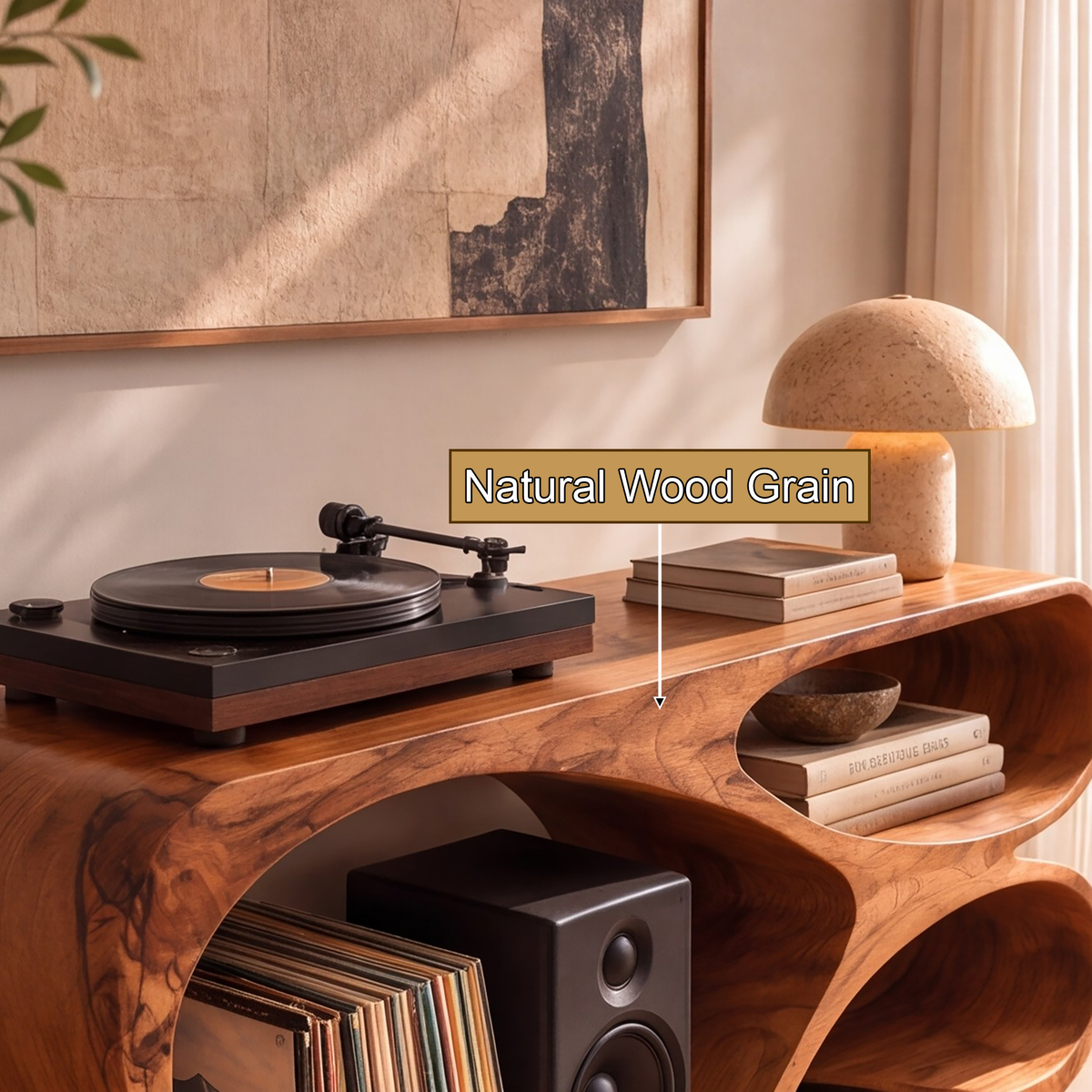 Sylodrin Sculpted Loop Handcrafted Record Player Stand With Storage - Timberustic Record Player Stand With Storage