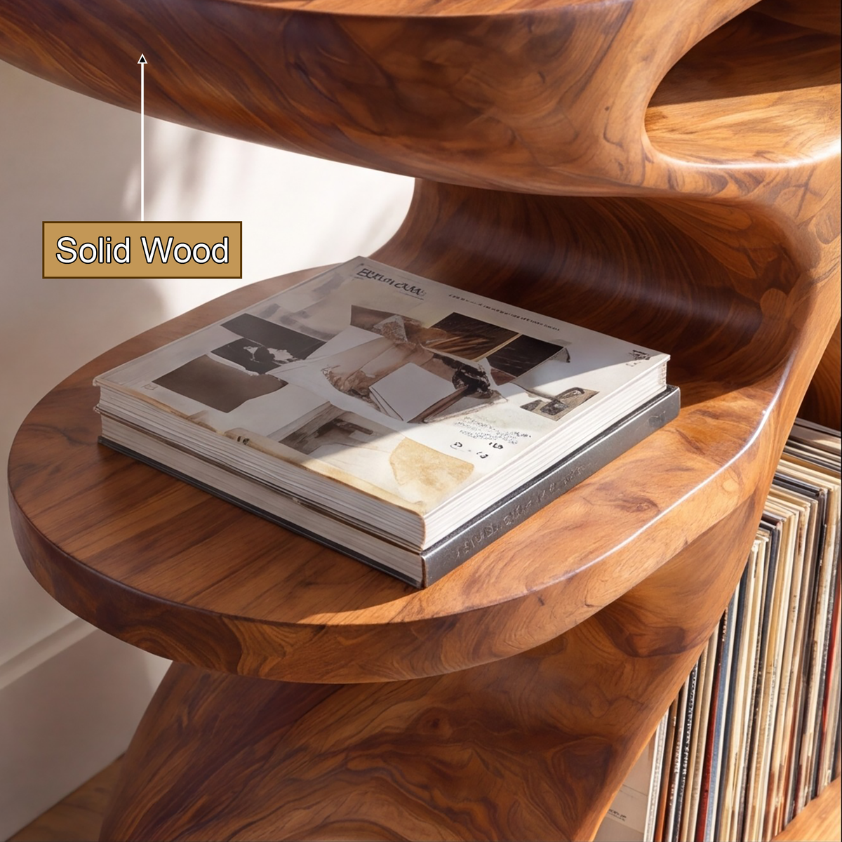 Sylolune Sculpted Open-Frame Handcrafted Record Player Stand With Storage - Timberustic Record Player Stand With Storage