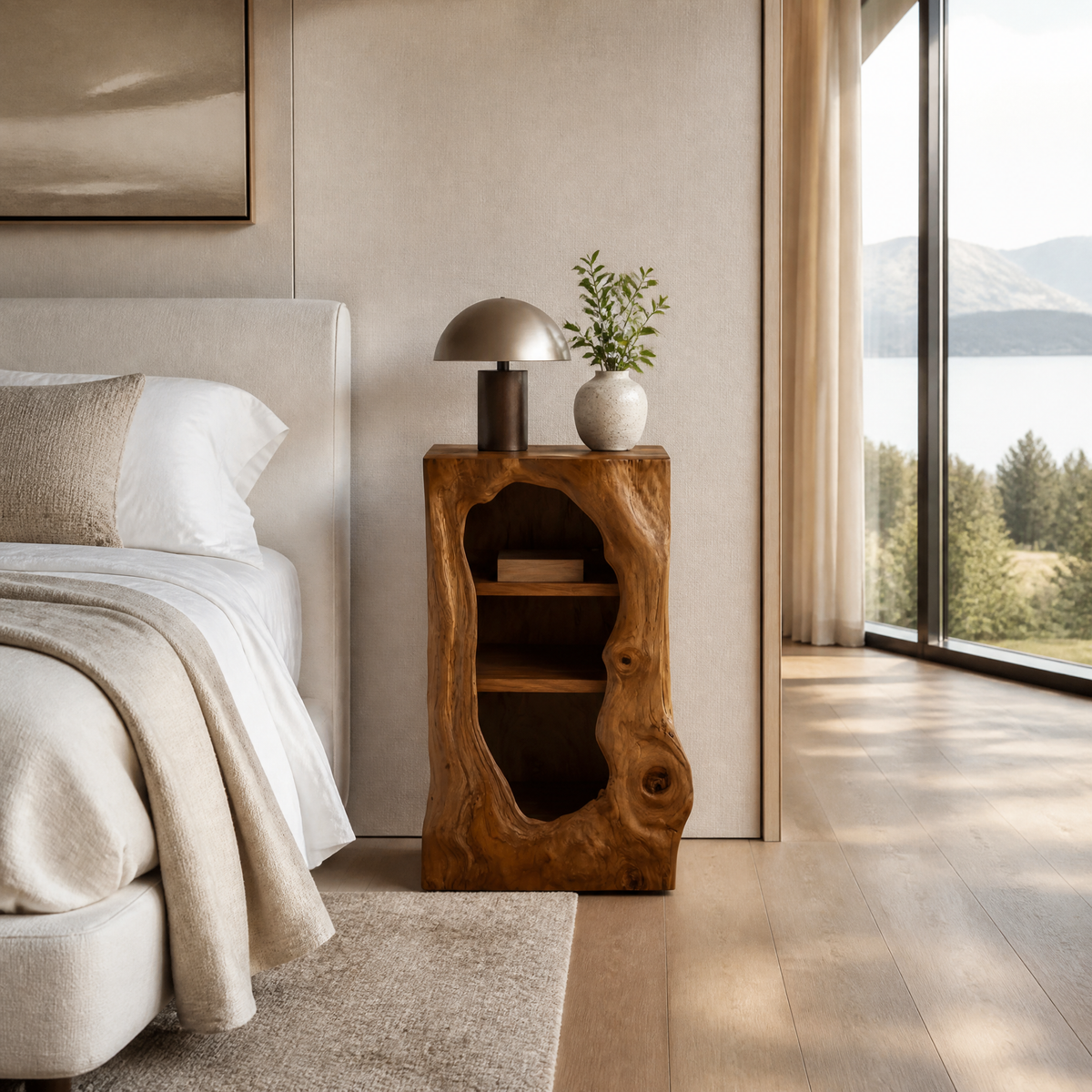 Sylovyn Sculpted Arch Handcrafted Nightstand by Timberustic — Brown finish