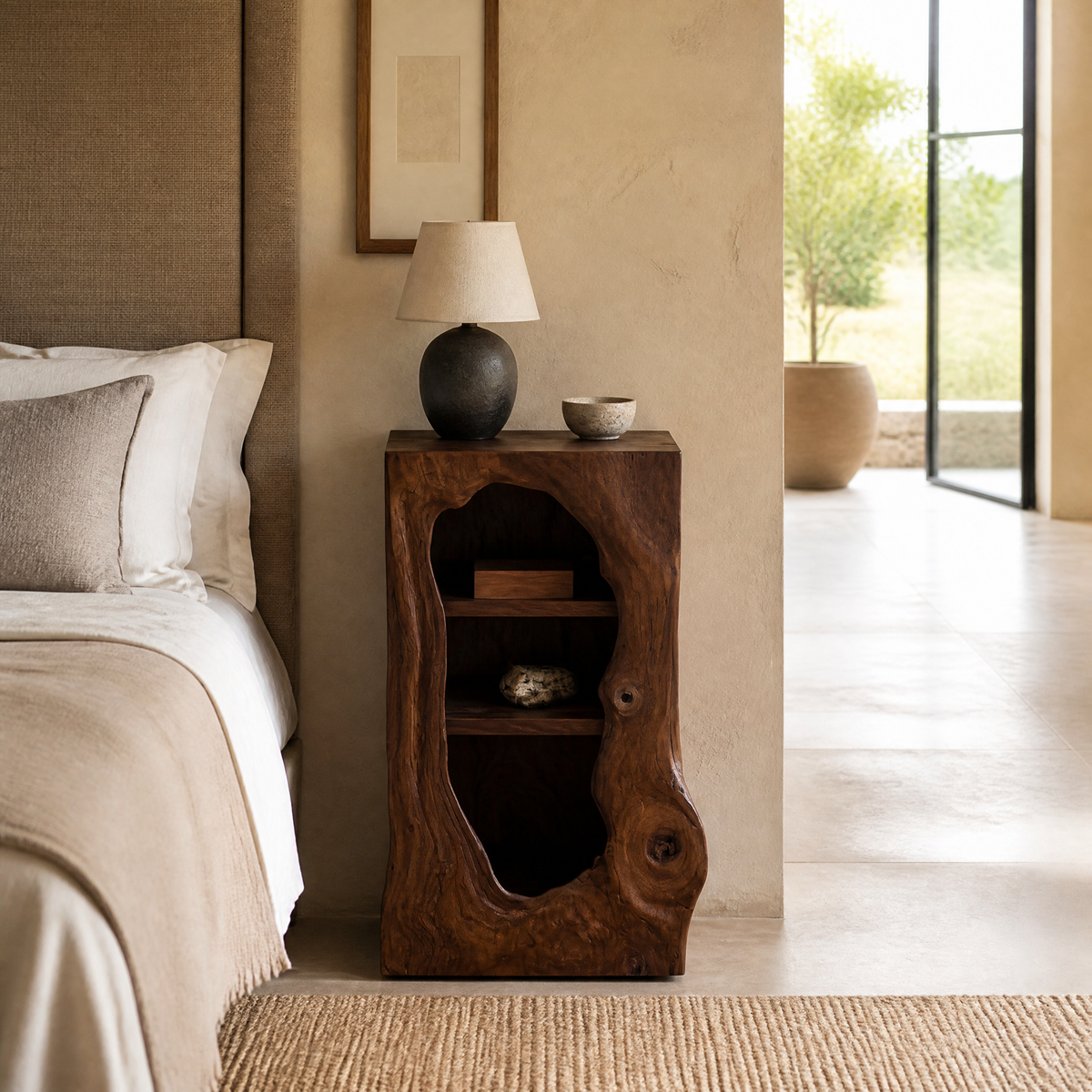 Sylovyn Sculpted Arch Handcrafted Nightstand by Timberustic — Dark Walnut finish