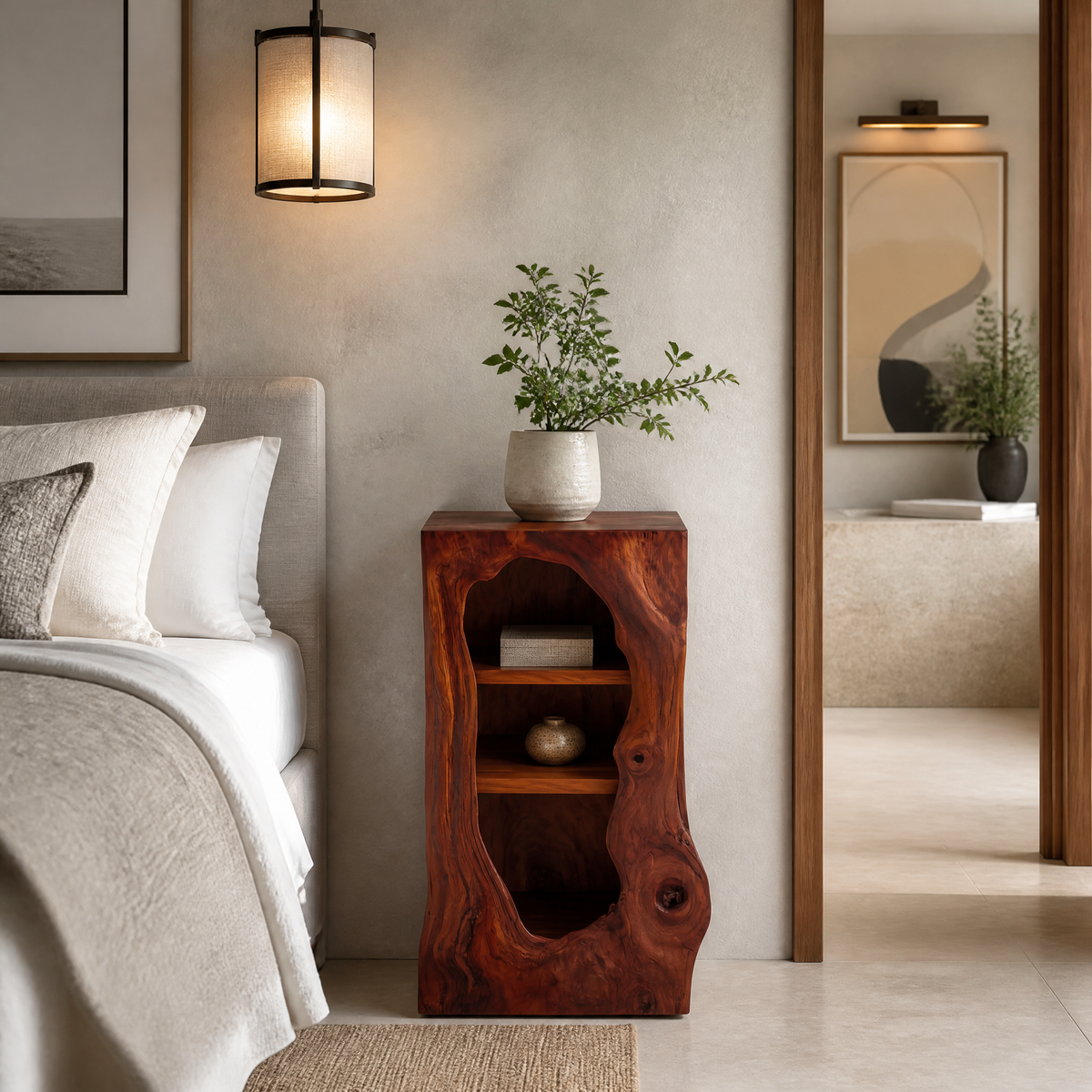 Sylovyn Sculpted Arch Handcrafted Nightstand by Timberustic — Mahogany finish