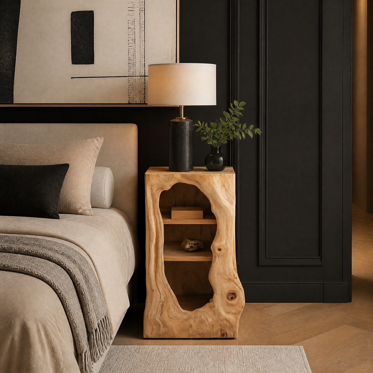 Sylovyn Sculpted Arch Handcrafted Nightstand by Timberustic — Natural Oak finish