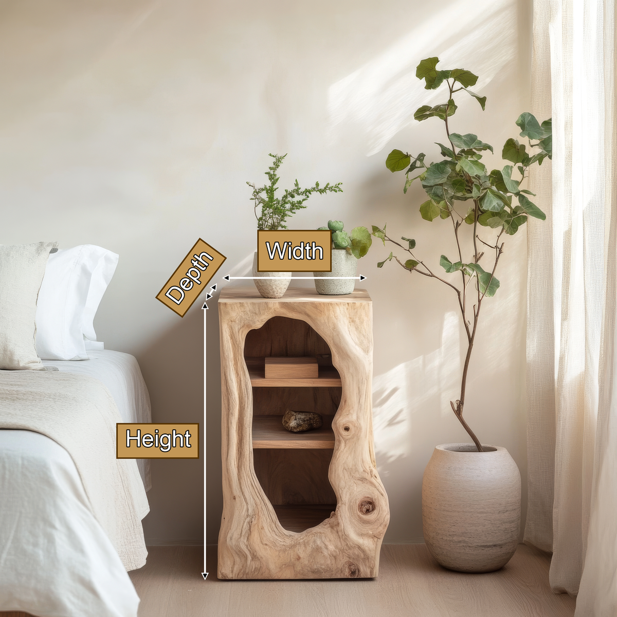 Sylovyn Sculpted Arch Handcrafted Nightstand by Timberustic — product dimensions