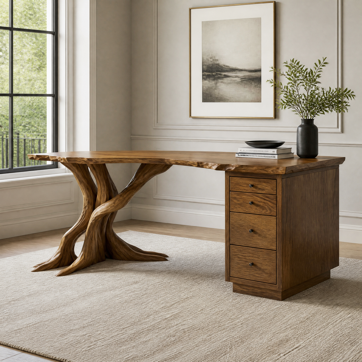 Sylvoren Live Edge Handcrafted Desk With Drawers Brown - Timberustic Desk With Drawers