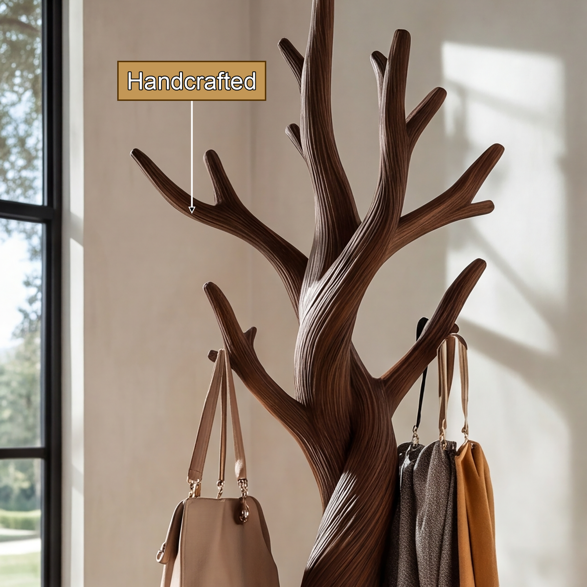 Torsorien Twisting Sculpted Tree Coat Rack by Timberustic — handcrafted details
