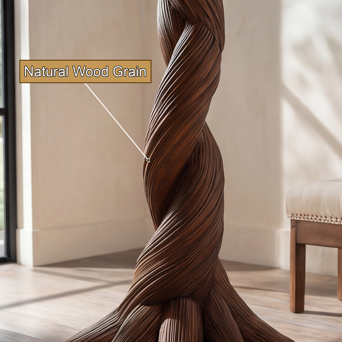Torsorien Twisting Sculpted Tree Coat Rack by Timberustic — natural wood grain detail